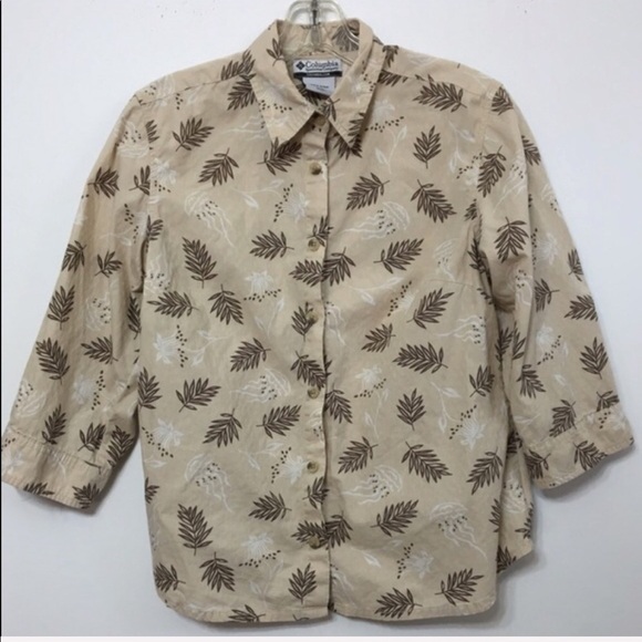 Columbia leaf print 3/4 sleeve button front blouse size medium - Picture 3 of 7
